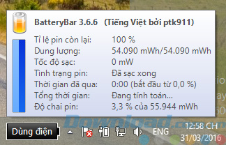Giao diện của BatteryBar