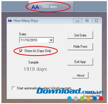 How many days với giao diện thể hiện số ngày đếm ngược 