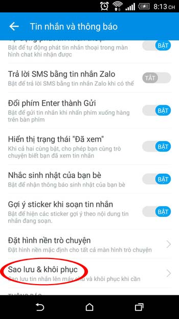 Mục tin nhắn và thông báo trên Zalo