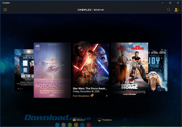 Giao diện ứng dụng Cineplex Entertainment