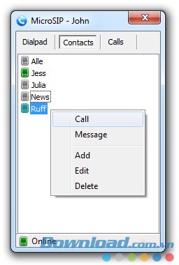 MicroSIP Lite với danh bạ 