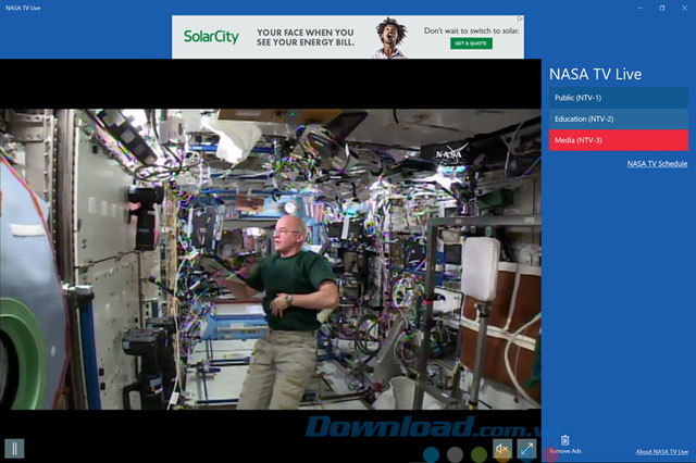 Giao diện ứng dụng NASA TV Live
