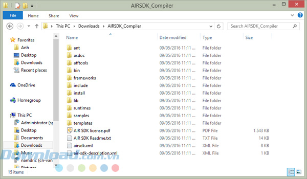 Các thành phần trong Adobe AIR SDK