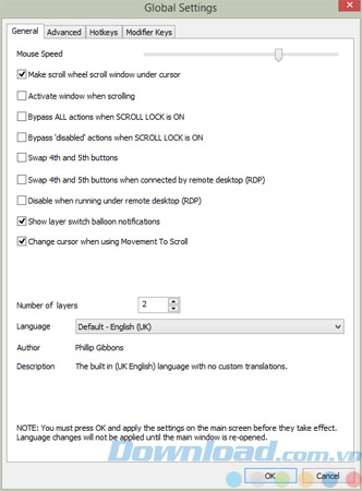 Menu Settings của X-Mouse Button Control