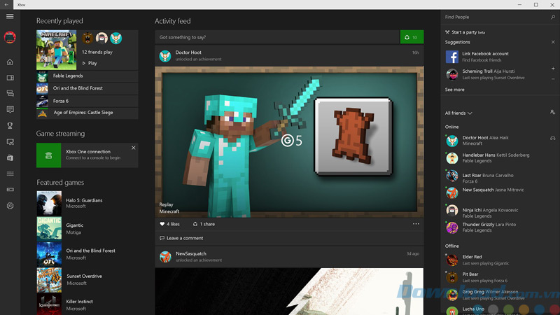 Giao diện của Xbox cho Windows 10