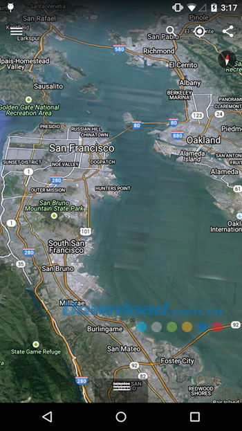 Giao diện sử dụng ứng dụng Google Earth trên Android