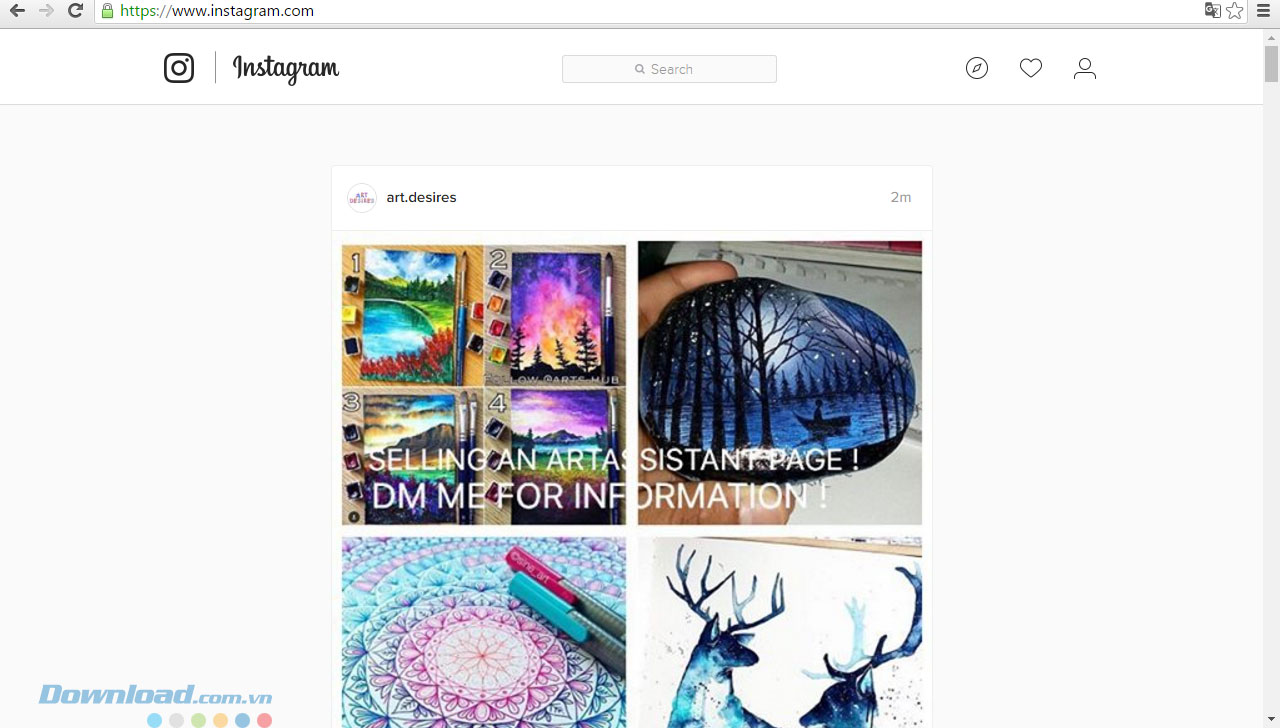 Giao diện Instagram trên web