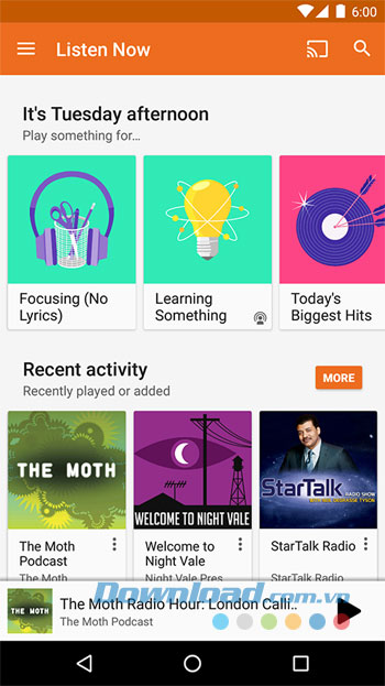 Giao diện sử dụng của ứng dụng Google Play Music