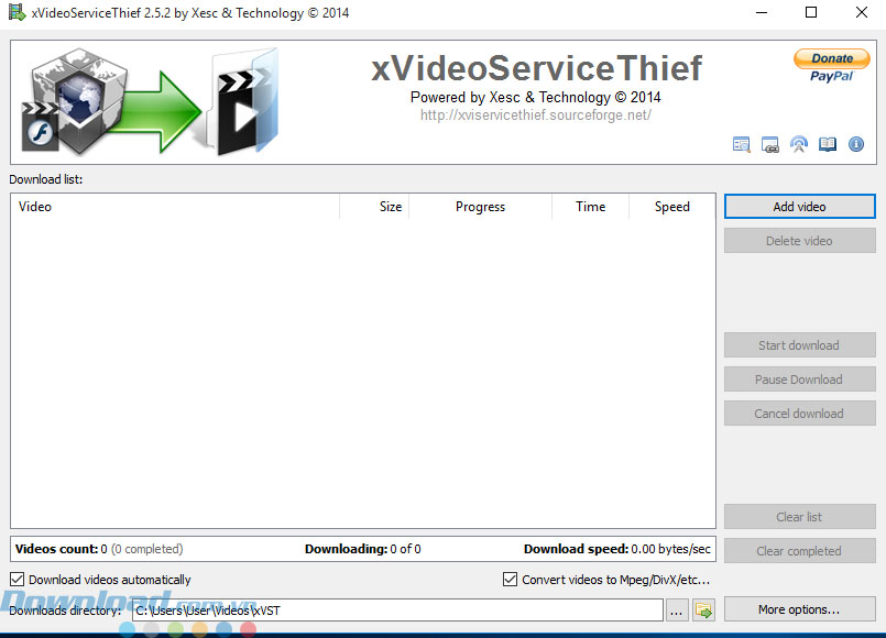 Giao diện phần mềm xVideoServiceThief