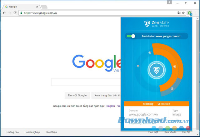 Giao diện chính của tiện ích chặn quảng cáo ZenMate Web Firewall cho PC