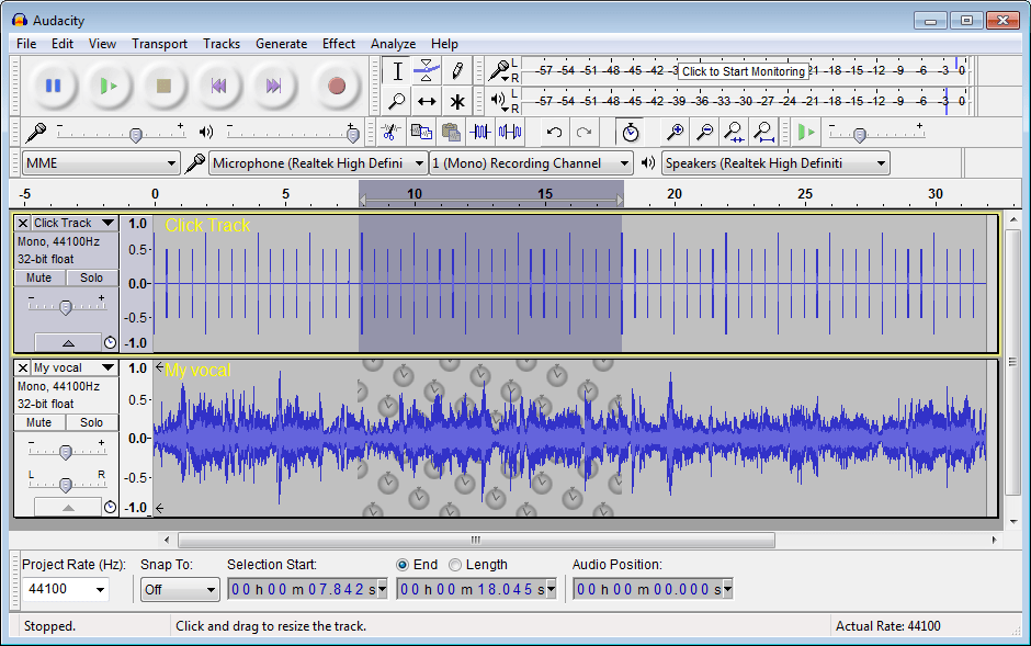 Audacity audio file editing software main interface