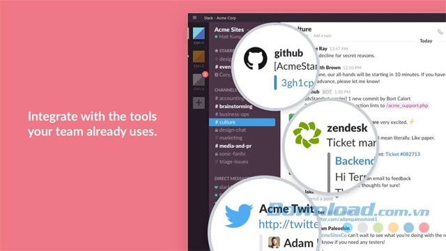Tích hợp với các công cụ mà cả đội đã sử dụng trong ứng dụng làm việc nhóm Slack cho Windows 10