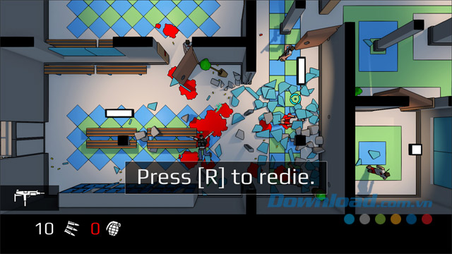 Bấm phím R để chơi lại trong game hành động bắn súng Redie cho máy tính và Linux