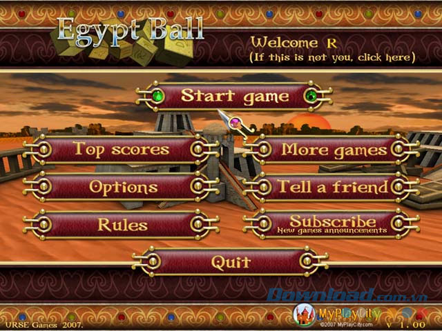 Giao diện game Egypt Ball