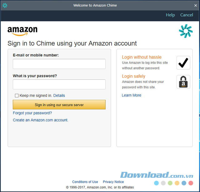 Tạo tài khoản Amazon để sử dụng ứng dụng chat & gọi video Amazon Chime cho máy tính
