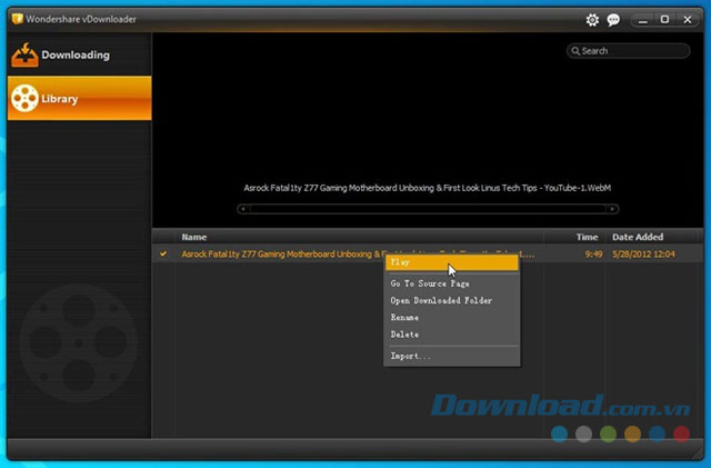 Xem video trực tiếp trong Wondershare vDownloader