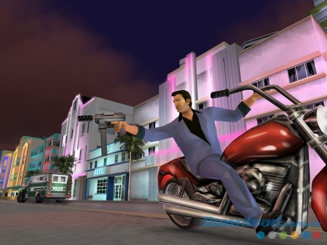 Bắn súng và thực hiện nhiều pha hành động kinh điển trong game Grand Theft Auto: Vice City cho máy tính và Mac