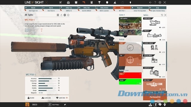 Xem thông tin chi tiết về vũ khí trong game bắn súng góc nhìn thứ nhất miễn phí Line of Sight cho máy tính