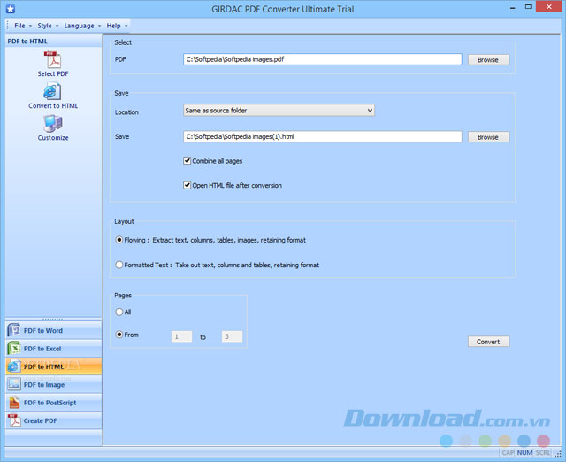 Giao diện phần mềm Girdac PDF Converter