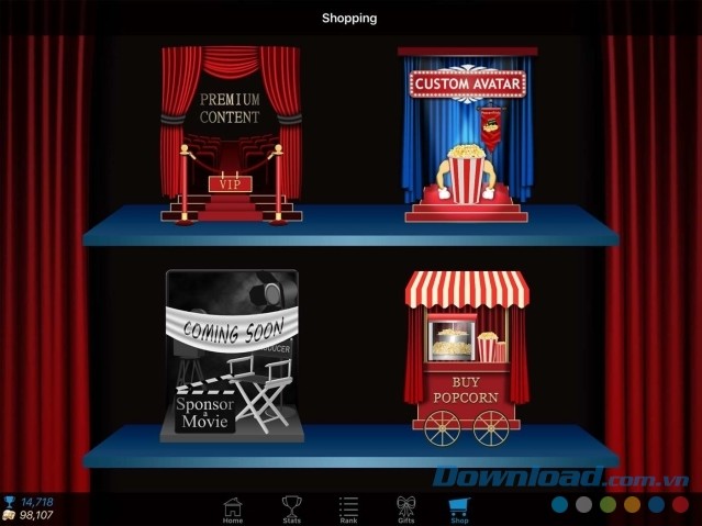 Mua sắm nhiều thứ thú vị trong game đố vui miễn phí PopcornTrivia cho máy tính và Windows 10 Mobile