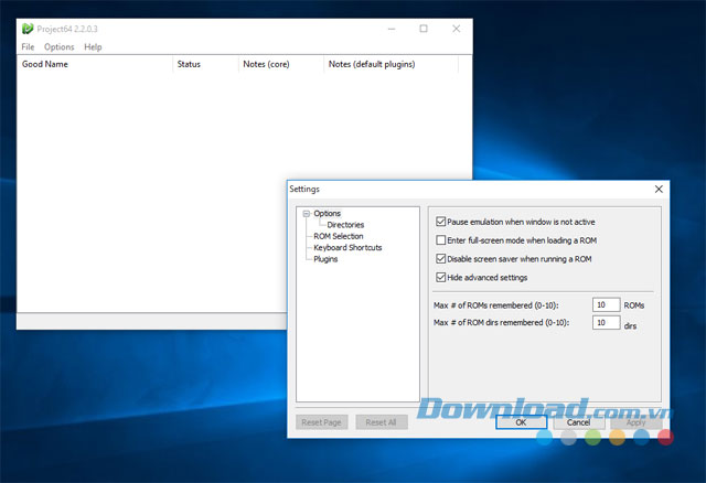 Sử dụng nhiều tính năng trong phần thiết lập của phần mềm giả lập miễn phí Project64 cho máy tính
