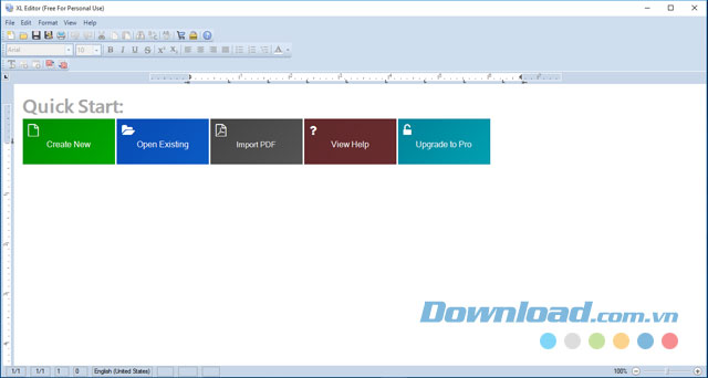 Giao diện chính của ứng dụng xử lý văn bản và chỉnh sửa PDF XL Editor cho máy tính