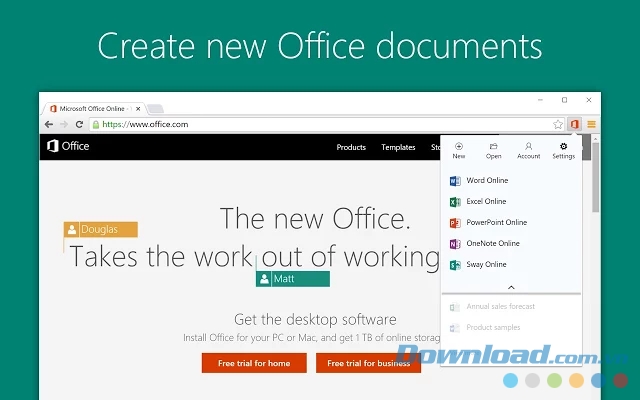 Tạo ra các văn bản văn phòng mới bằng tiện ích mở rộng Office Online cho Google Chrome