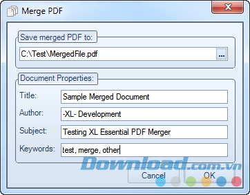 Chỉnh sửa thông tin của văn bản PDF bằng ứng dụng XL Essential PDF Merger cho máy tính