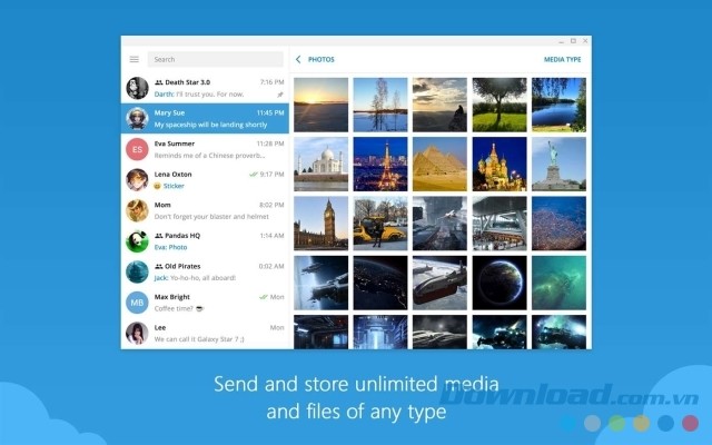 Gửi và lưu trữ vô số tập tin đa phương tiện thuộc bất kỳ loại nào bằng ứng dụng Telegram Desktop cho Windows 10