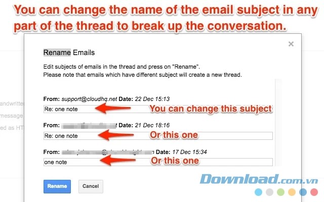 Chia nhỏ đoạn đối thoại qua email bằng tiện ích mở rộng Rename Email miễn phí cho Google Chrome