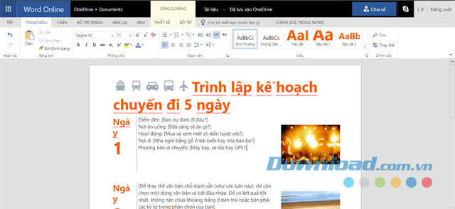 Easy to edit text with Microsoft Word Online office application