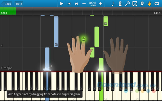 Synthesia cung cấp một bàn phím ảo sinh động