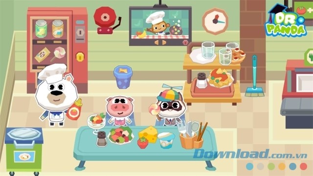 Nhìn thấy nhiều món ăn ngon lành trong game cho trẻ em Dr. Panda School trên máy tính và Windows Phone