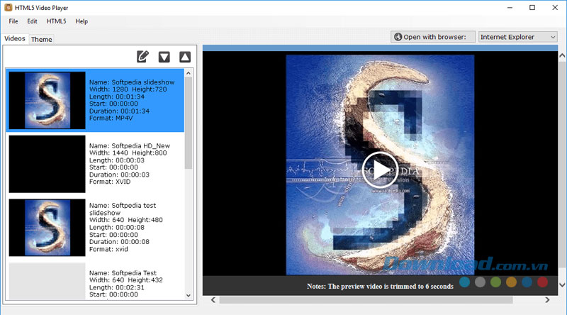 Giao diện chính của phần mềm HTML5 Video Player cho máy tính