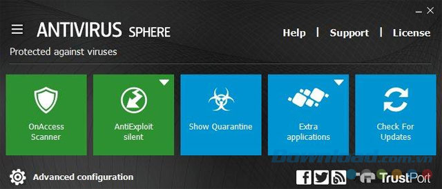 Giao diện TrustPort Antivirus Sphere 2017