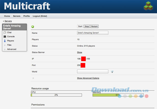 Giao diện Multicraft