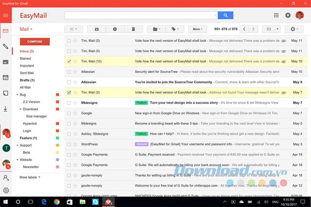Giao diện EasyMail for Gmail