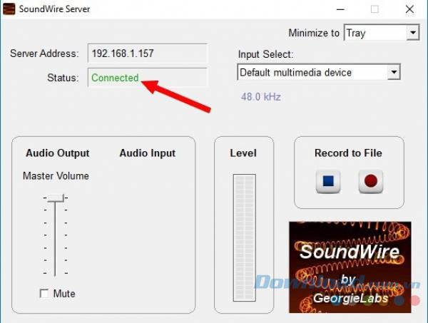Giao diện SoundWire Server cho PC