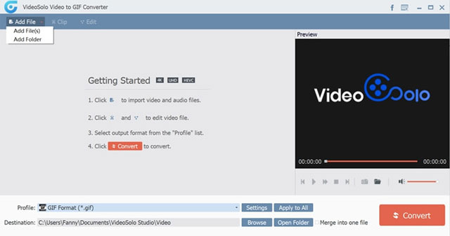 Giao diện VideoSolo Free Video to GIF Converter