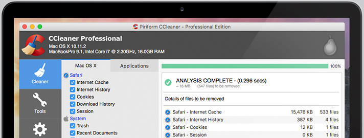 CCleaner for Mac interface