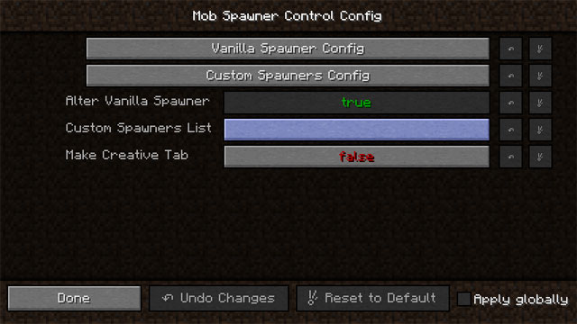 Các thiết lập trong Mob Spawner Control Mod