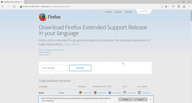 Giao diện Firefox ESR