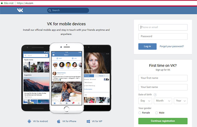 Đăng ký tài khoản VK