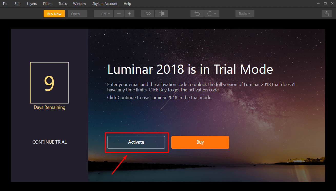 Giao diện Luminar cho Windows 2018