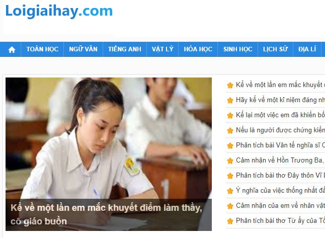 Main interface of loigiaihay.com website