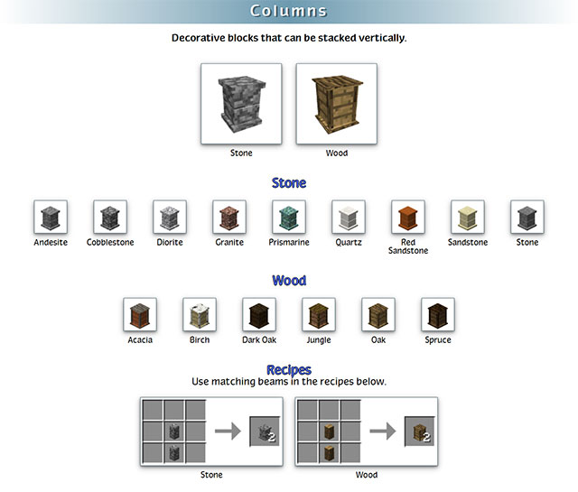 Công thức chế tạo cột - block trang trí xếp theo chiều dọc