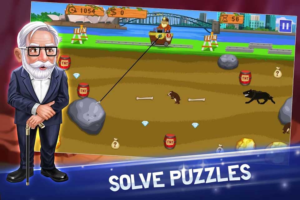 Gold Miner Vegas: Gold Rush for Android challenges you with many interesting puzzles