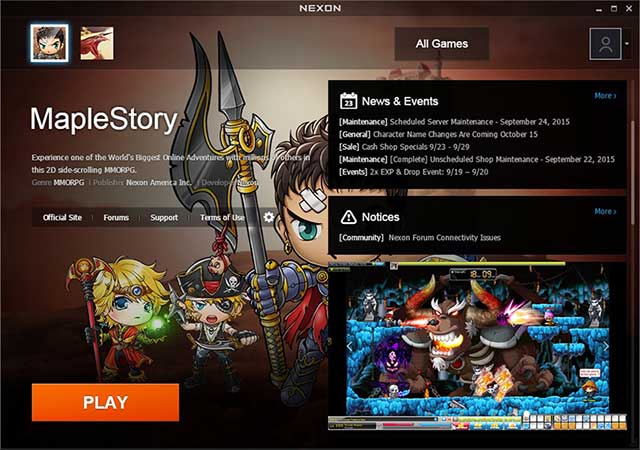 Giao diện cổng game Nexon Launcher