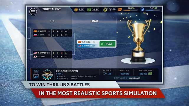 Win tennis matches most realistic simulation