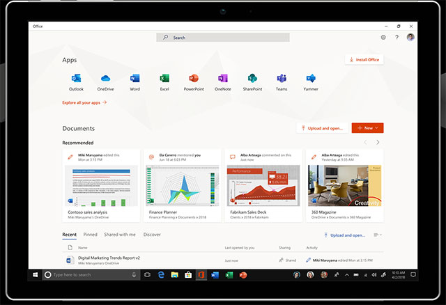 Giao diện phần mềm Office mang đến Windows 10 mới